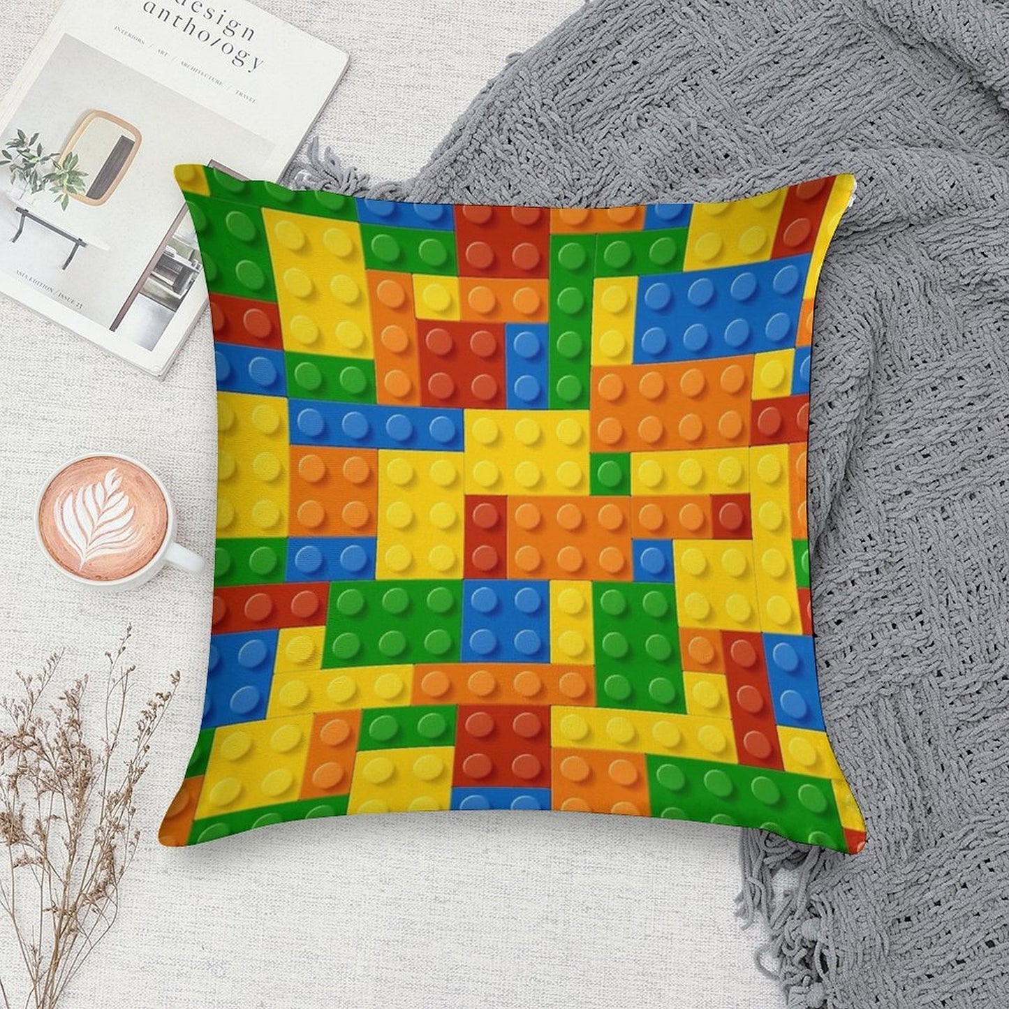 Building Blocks Construction Brick Soft High-Density Material Throw Pillow