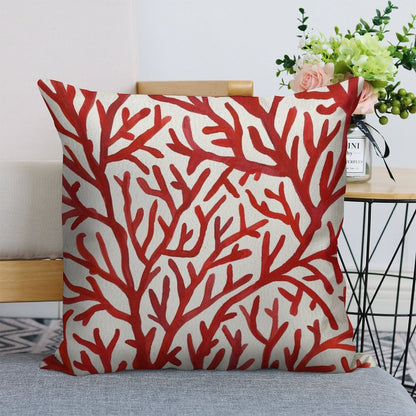 Red Coral Linen Throw Pillow Cover