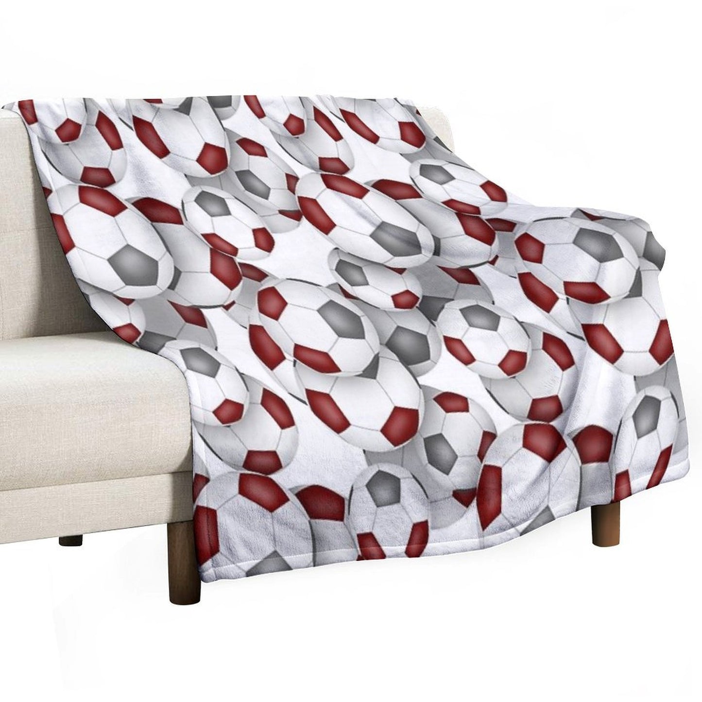 Maroon & Gray Soccer Balls Pattern Throw Blanket