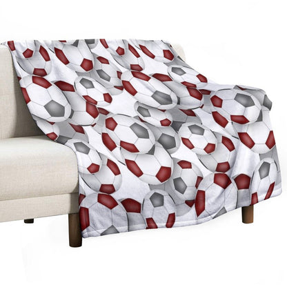 Maroon & Gray Soccer Balls Pattern Throw Blanket