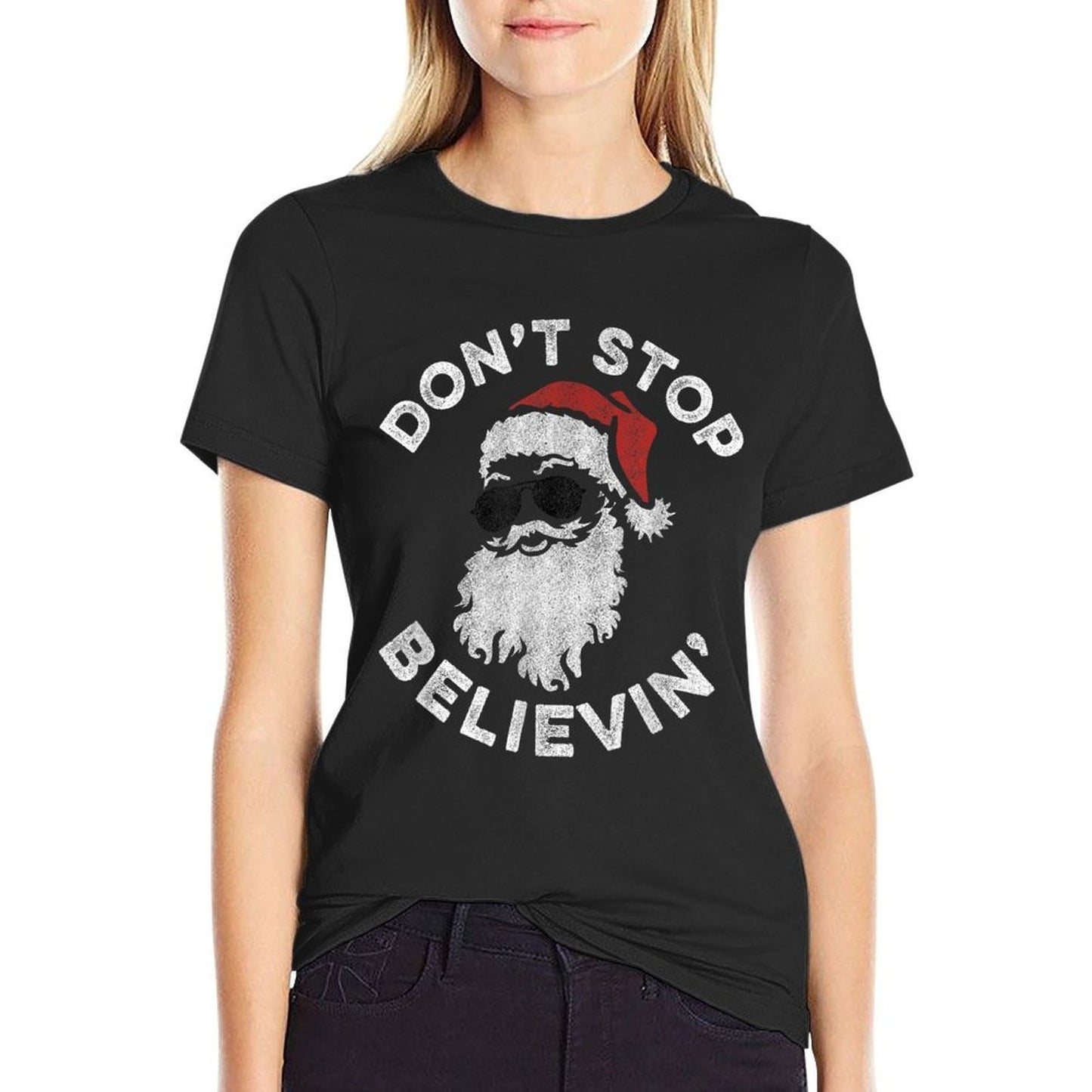 Dont Stop Believin Cool Shades Santa  Eco-friendly Material T-Shirt