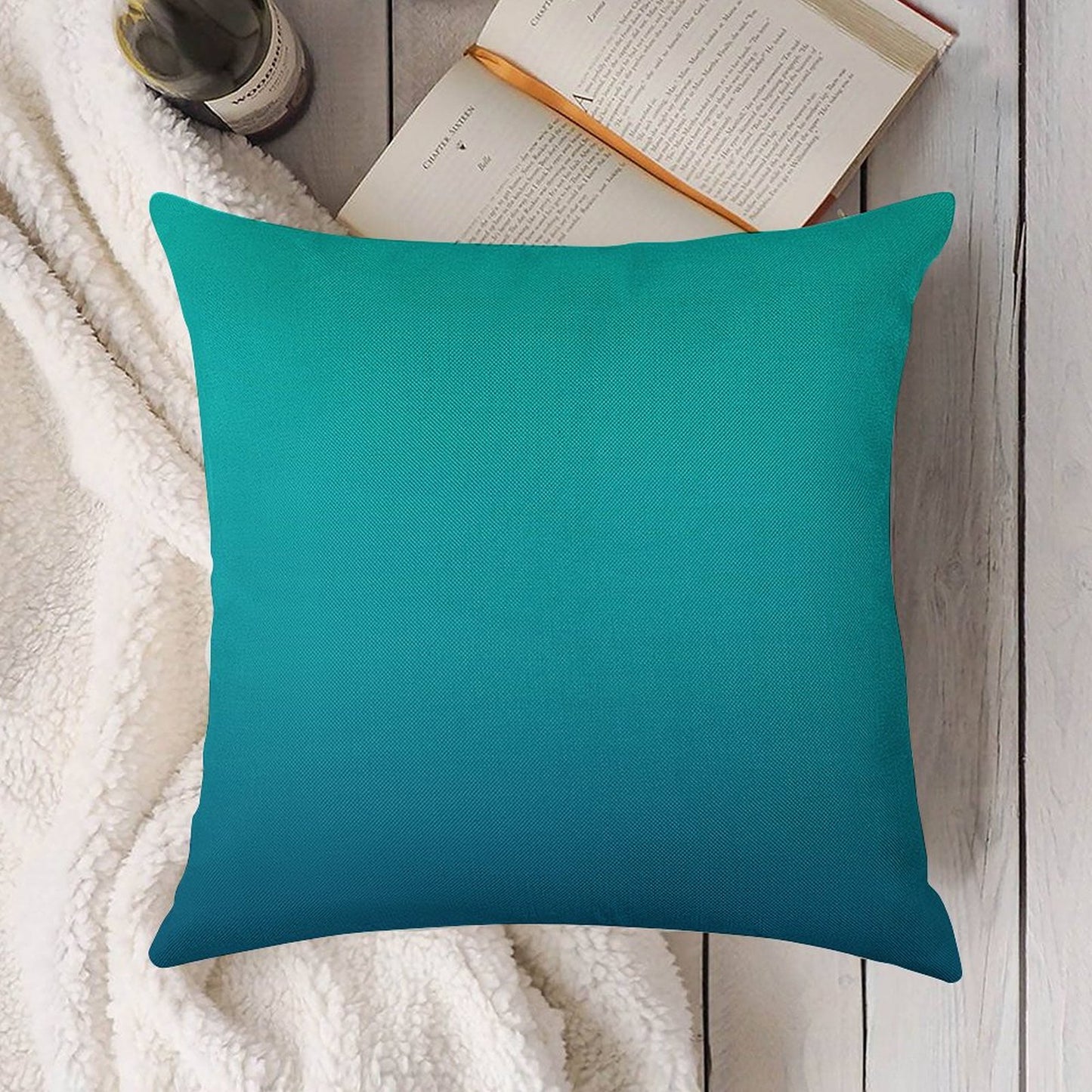 Preppy Summer Beach Teal Blue Turquoise Ombre Linen Throw Pillow Cover