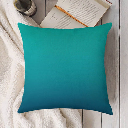 Preppy Summer Beach Teal Blue Turquoise Ombre Linen Throw Pillow Cover