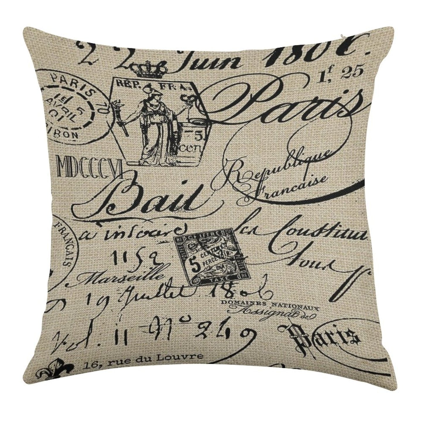 French Script Pillow Linen Throw Pillow Cover