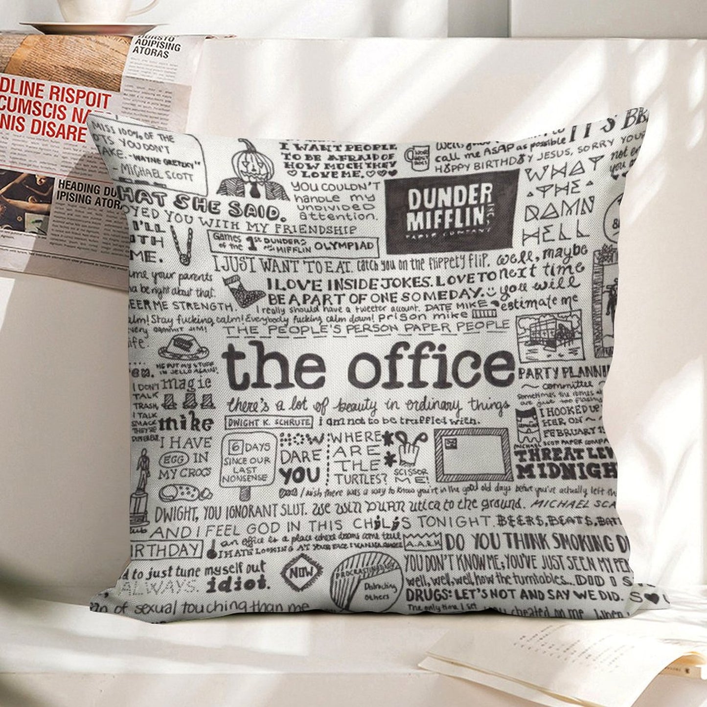 A Visual Representation of The Office Linen Throw Pillow Cover