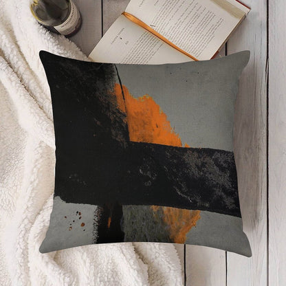 Minimal Orange on Black Linen Throw Pillow Cover