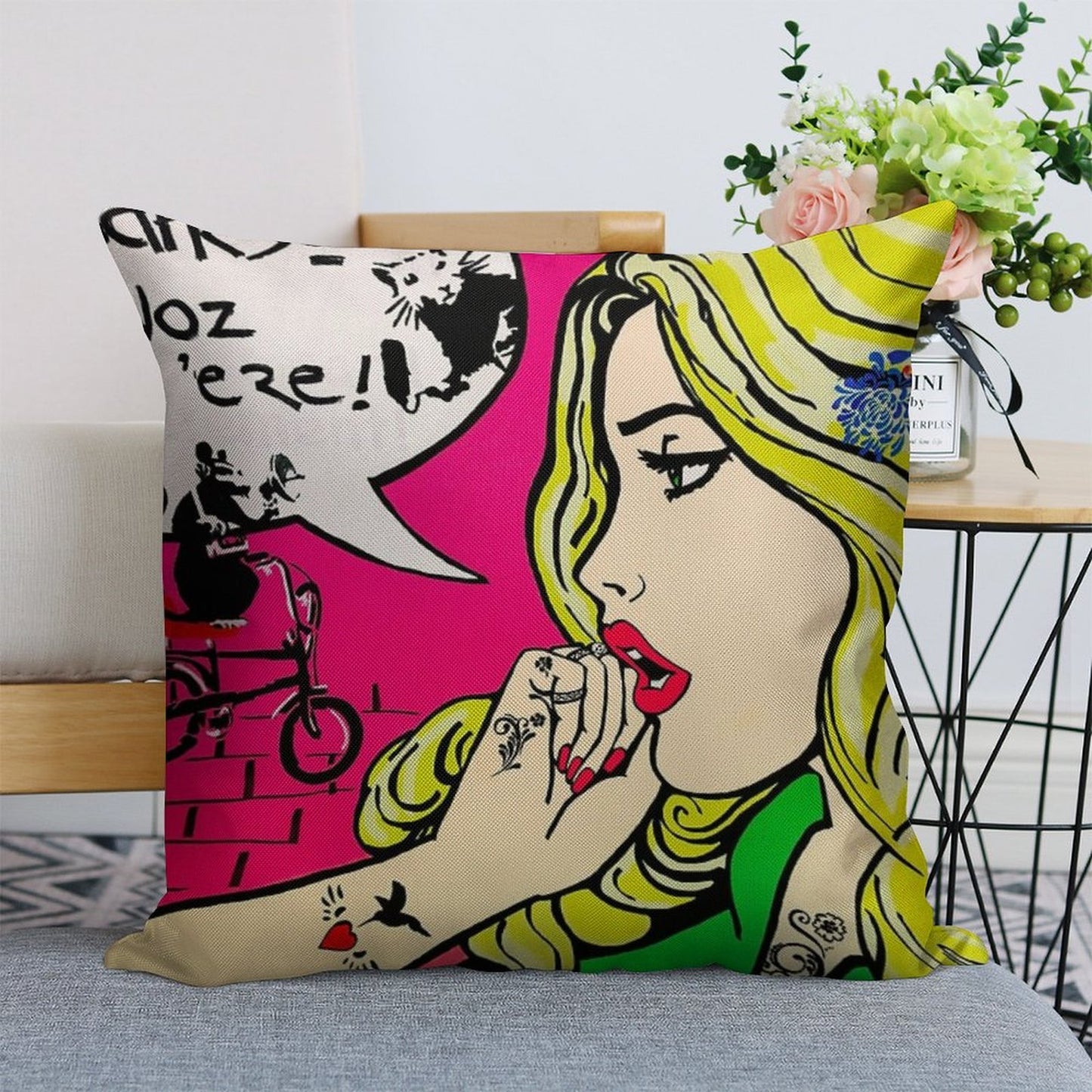 Banksy Goes Pop Art Linen Throw Pillow Cover