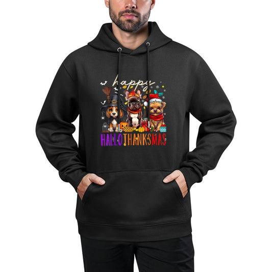 Happy HalloThanksMas Dogs Halloween Thanksgiving Christmas Adjustable Hood Hoodie