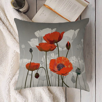 POPPIES Linen Throw Pillow Cover