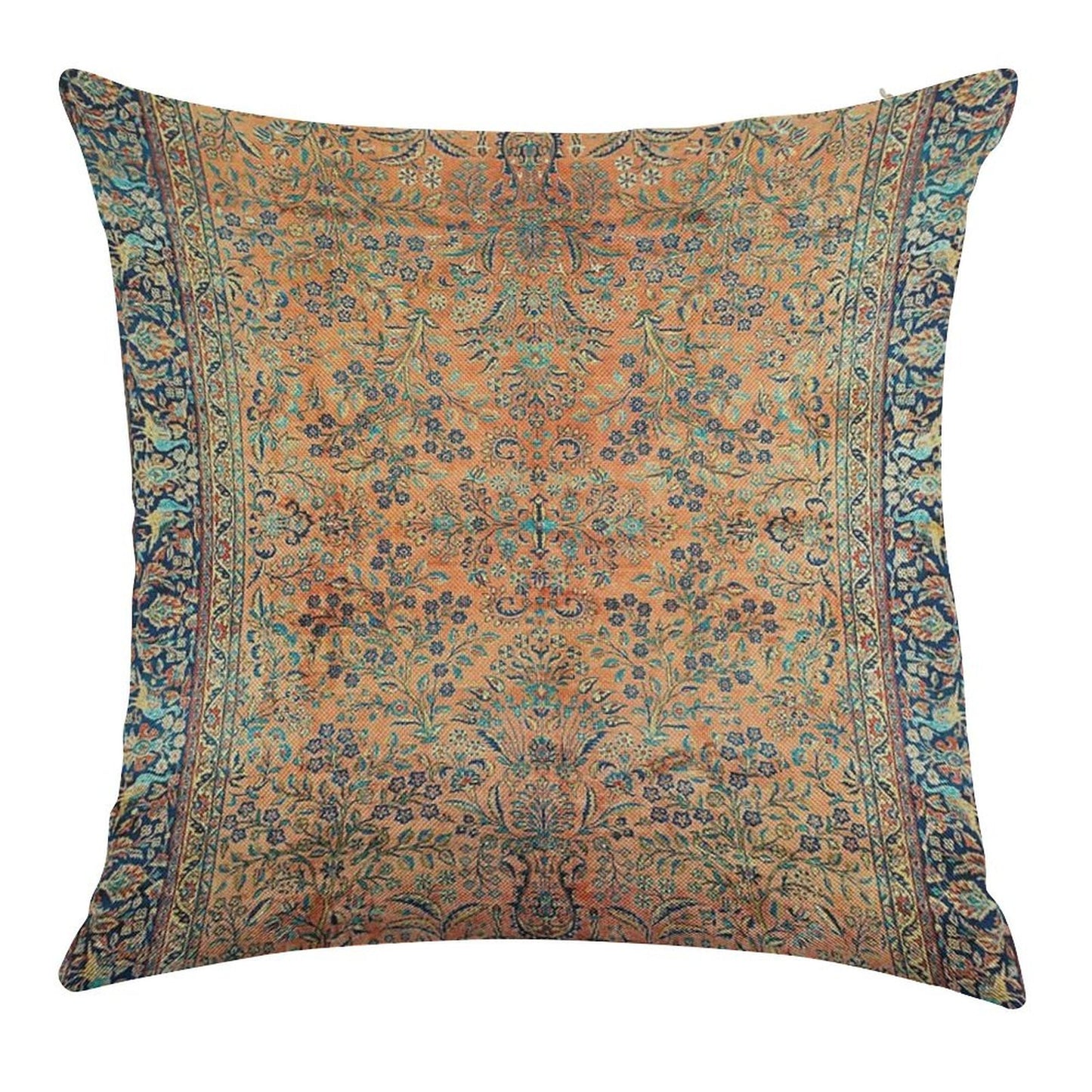 Manchester Kashan Floral Persian Carpet Print Linen Throw Pillow Cover
