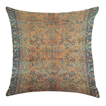 Manchester Kashan Floral Persian Carpet Print Linen Throw Pillow Cover