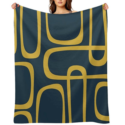 Midcentury Modern Loops Retro Pattern in Light Mustard And Navy Blue Throw Blanket