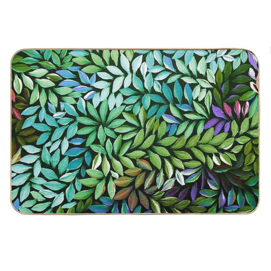 Australian Aboriginal Art Medical Leaves Turquoise Green Bath Mat