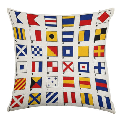 Nautical Flags Linen Throw Pillow Cover