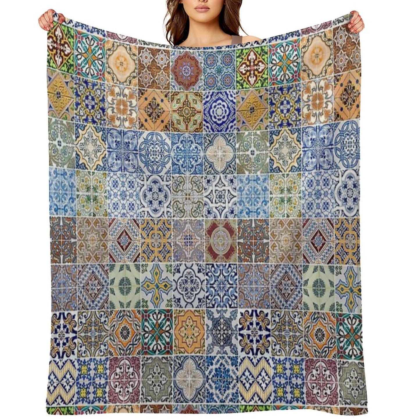 Set of 48 Ceramic Tiles Patterns Throw Blanket