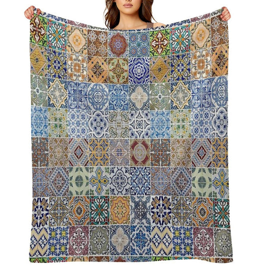 Set of 48 Ceramic Tiles Patterns Throw Blanket