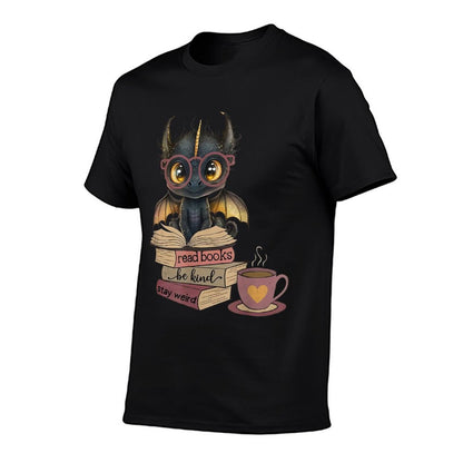 Funny Dragon Read Books Be Kind Stay Weird Book Lover T-Shirt