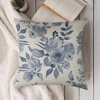 Hamptons Style Floral Design Linen Throw Pillow Cover