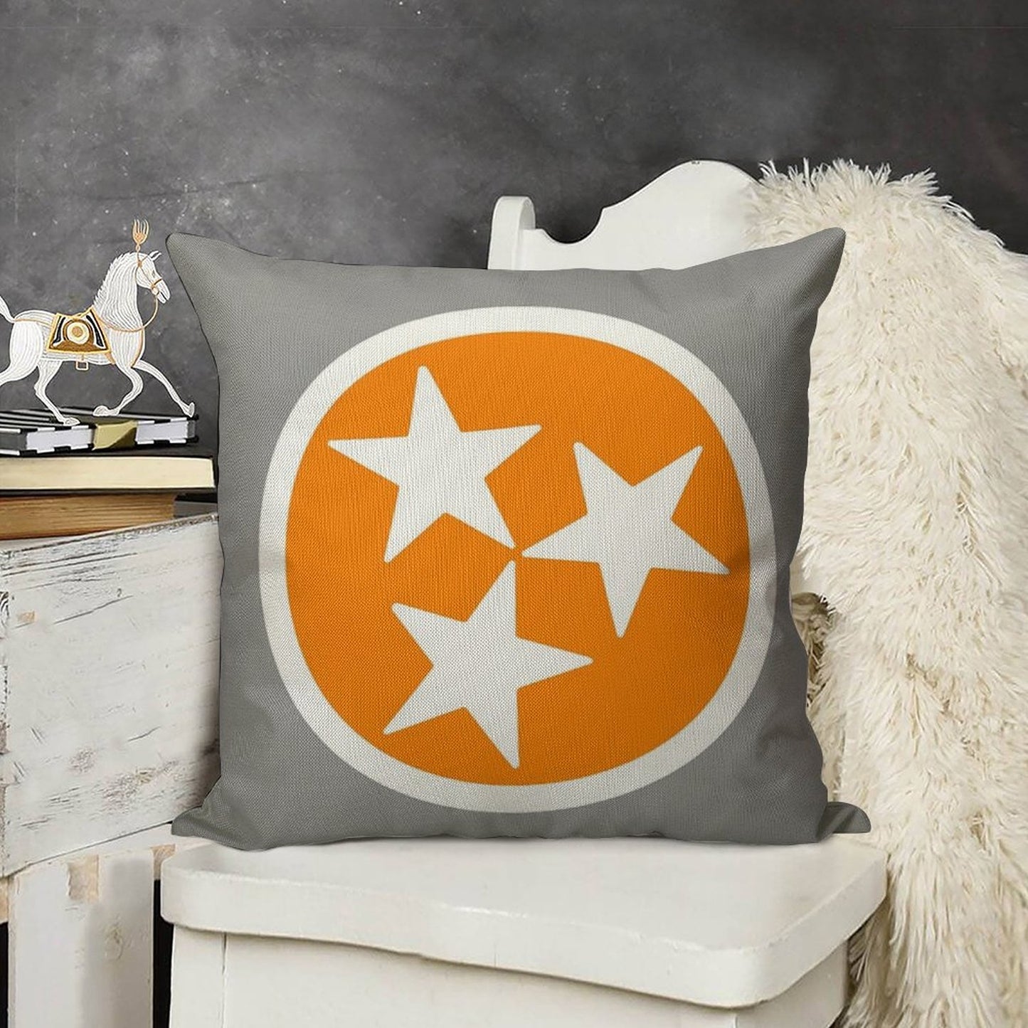 Orange & White Tri-Star Linen Throw Pillow Cover