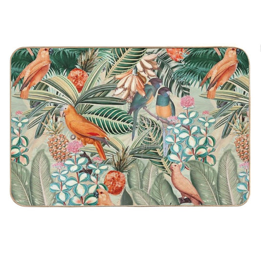 Vintage Orange Tropical Bird Jungle Botanical Garden Nightgarden Bath Mat