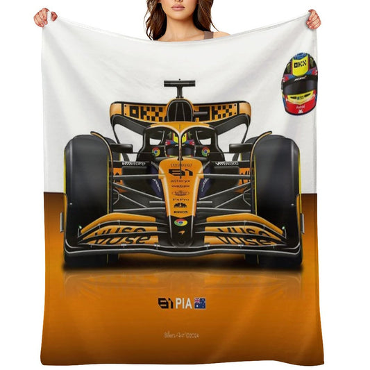 Oscar Piastri 2024 Formula 1 McLaren Racing Car Throw Blanket