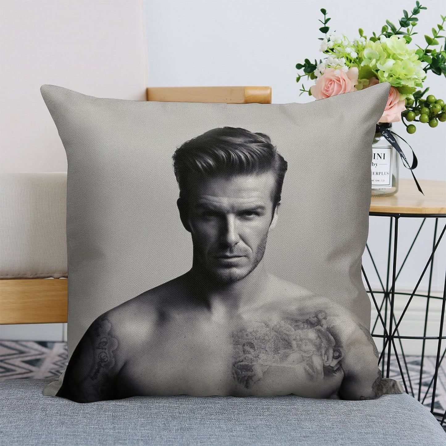 David Beckham Linen Throw Pillow Cover
