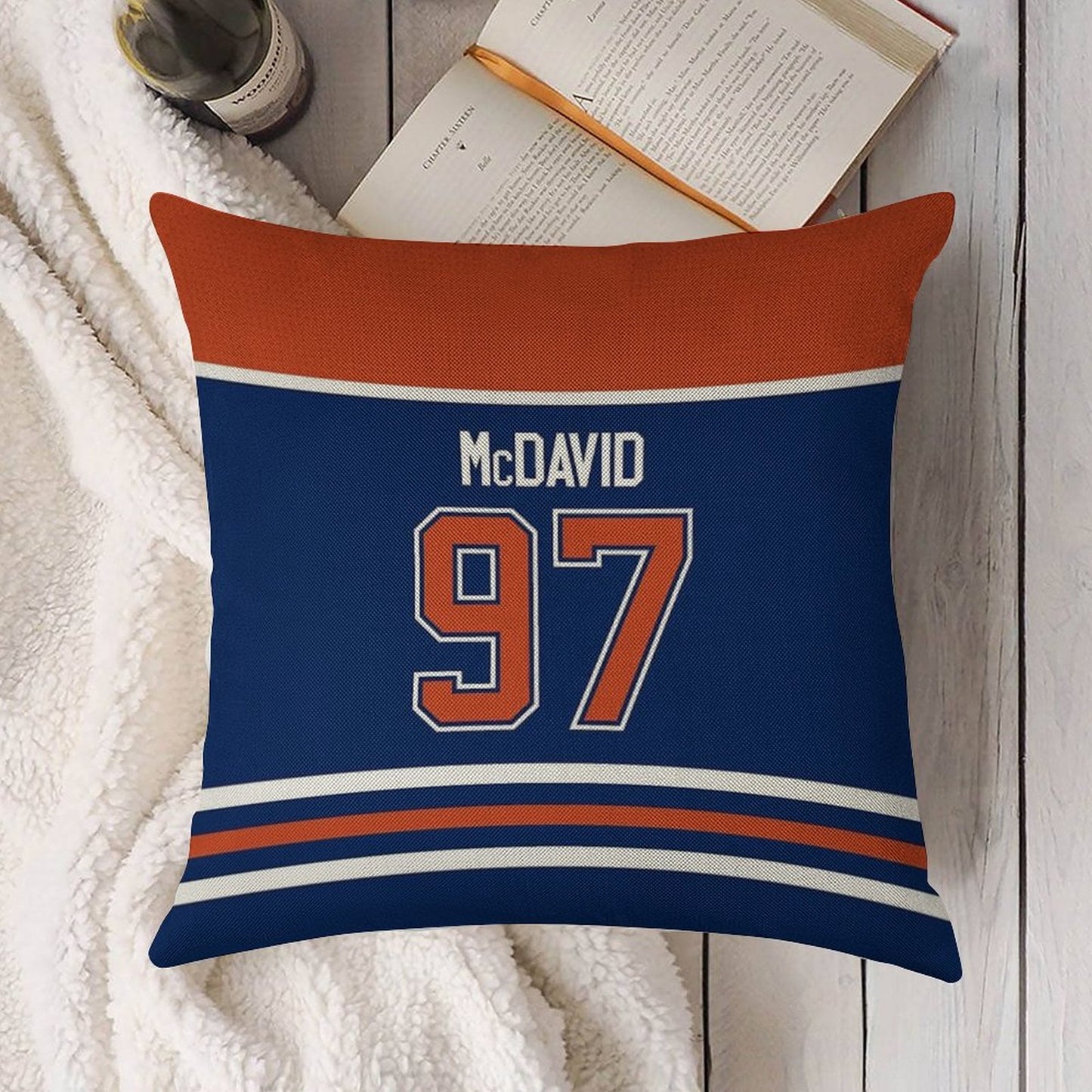 Edmonton Oilers Connor McDavid Home Jersey Back Phone Case Linen Throw Pillow Cover