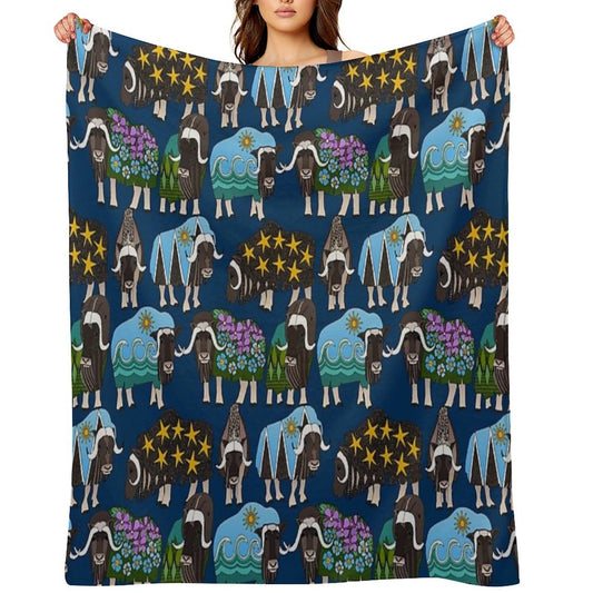 Alaskan Musk Ox Blue Throw Blanket