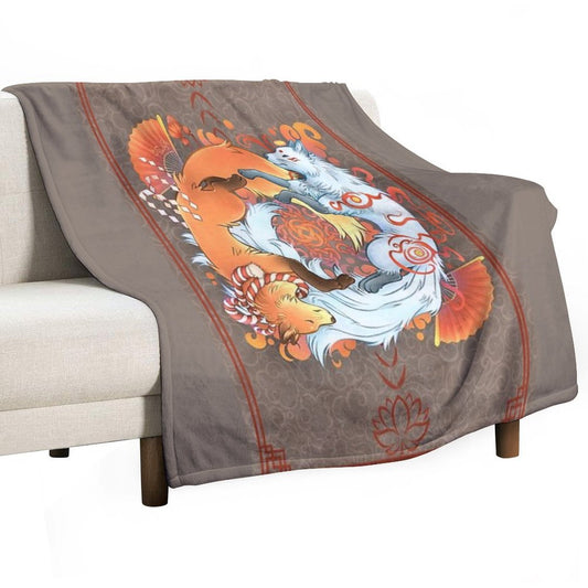 Kitsune Inari Fox Yin Yang Throw Blanket