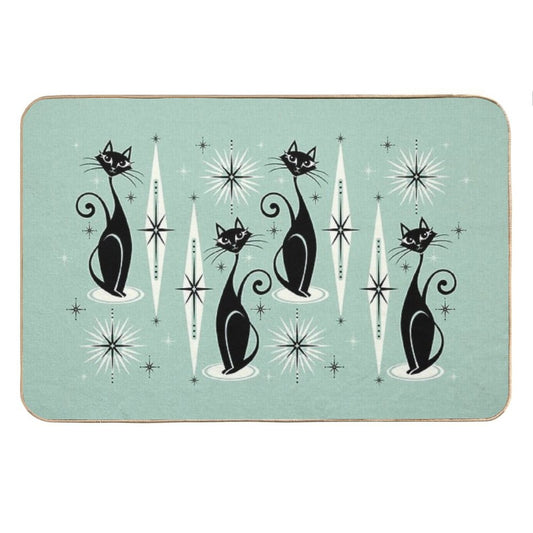 Mid Century Meow Retro Atomic Cats on Vintage Mint ©studioxtine Bath Mat
