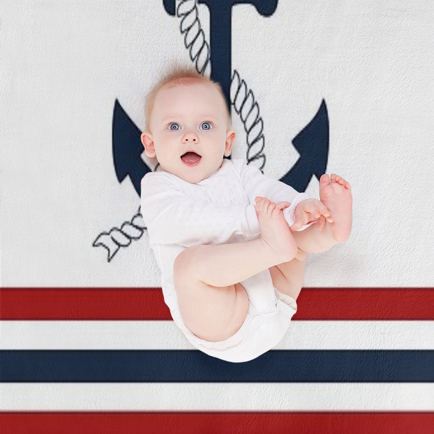 Nautical Blue Anchors with Red, Blue And White Stripes Throw Blanket