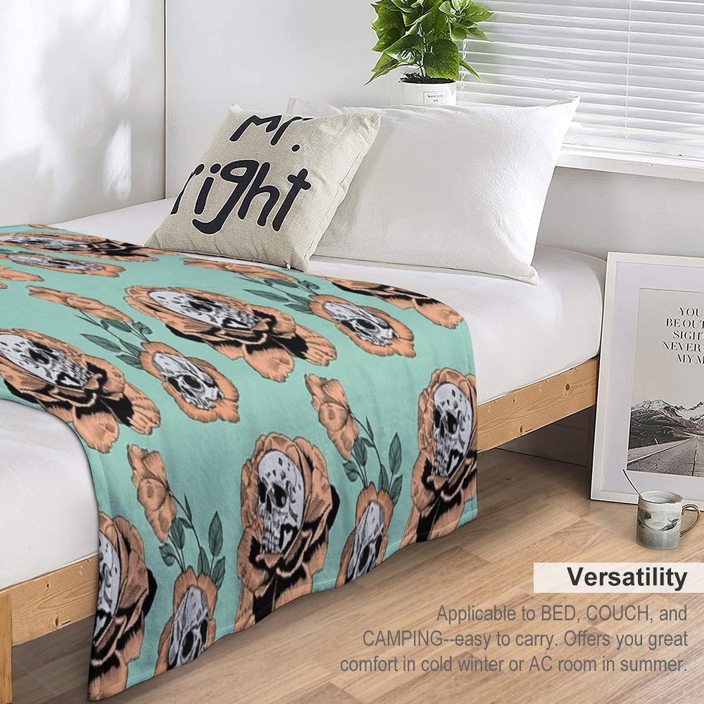 Flower Skull Pattern Throw Blanket