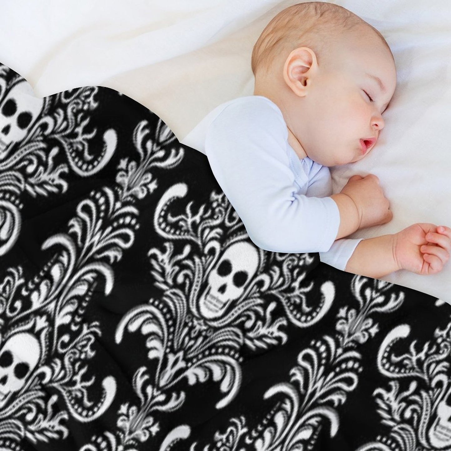 Skulls Damask Goth Halloween Pattern Throw Blanket