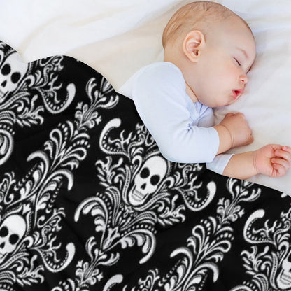Skulls Damask Goth Halloween Pattern Throw Blanket