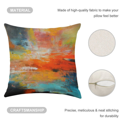 Red Abstract Sunset Landscape Painting Linen Throw Pillow Cover