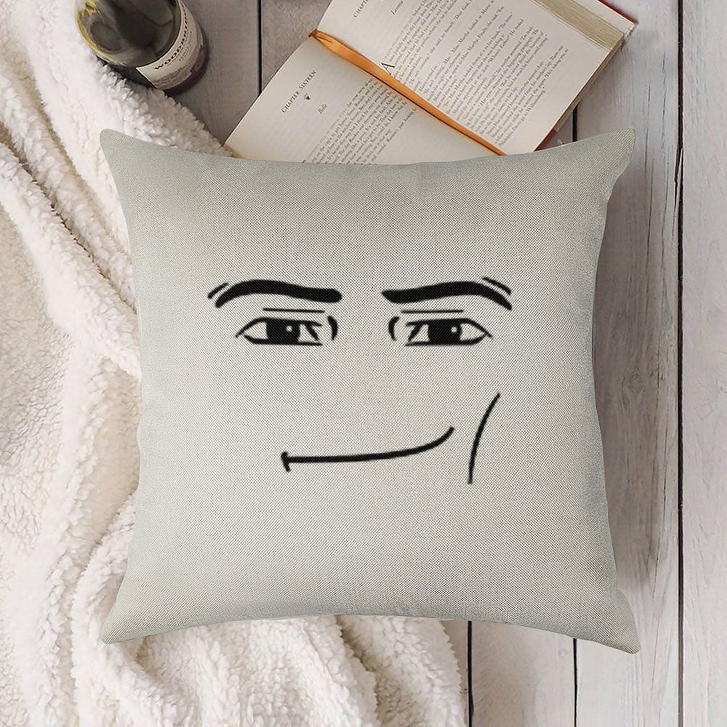 Man Face Linen Throw Pillow Cover