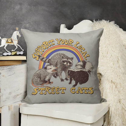Street Cats Linen Throw Pillow Cover