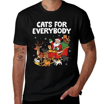 Cats for Everybody Christmas Funny Santa Cat Lover Meow Xmas  Ribbed Collar T-Shirt