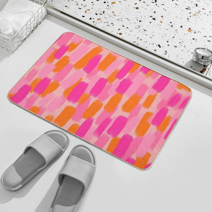 Abstract, Pink with Orange, Paint Brush Effect Bath Mat
