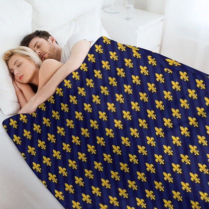 Fleur De Lys Gold Blue Larger Throw Blanket
