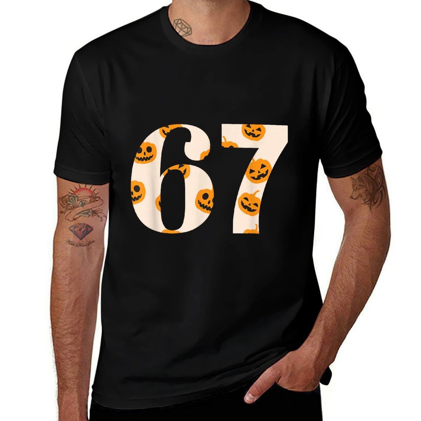 67 Halloween Fall Pumpkin Pattern 6 7 Meme Trendy Funny  Lightweight T-Shirt