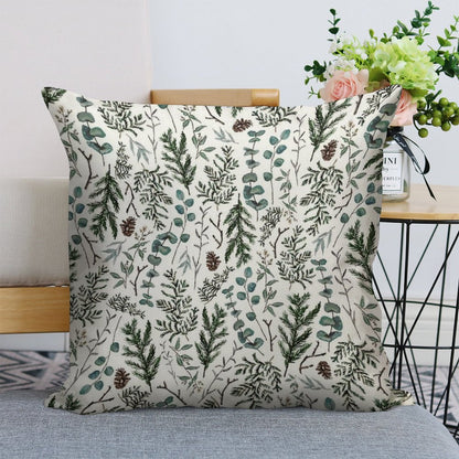 Pine And Eucalyptus Greenery Linen Throw Pillow Cover