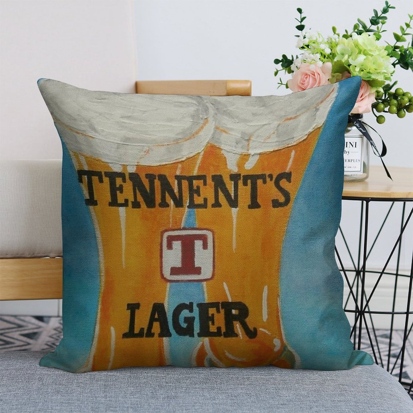 Tennents Lager Linen Throw Pillow Cover