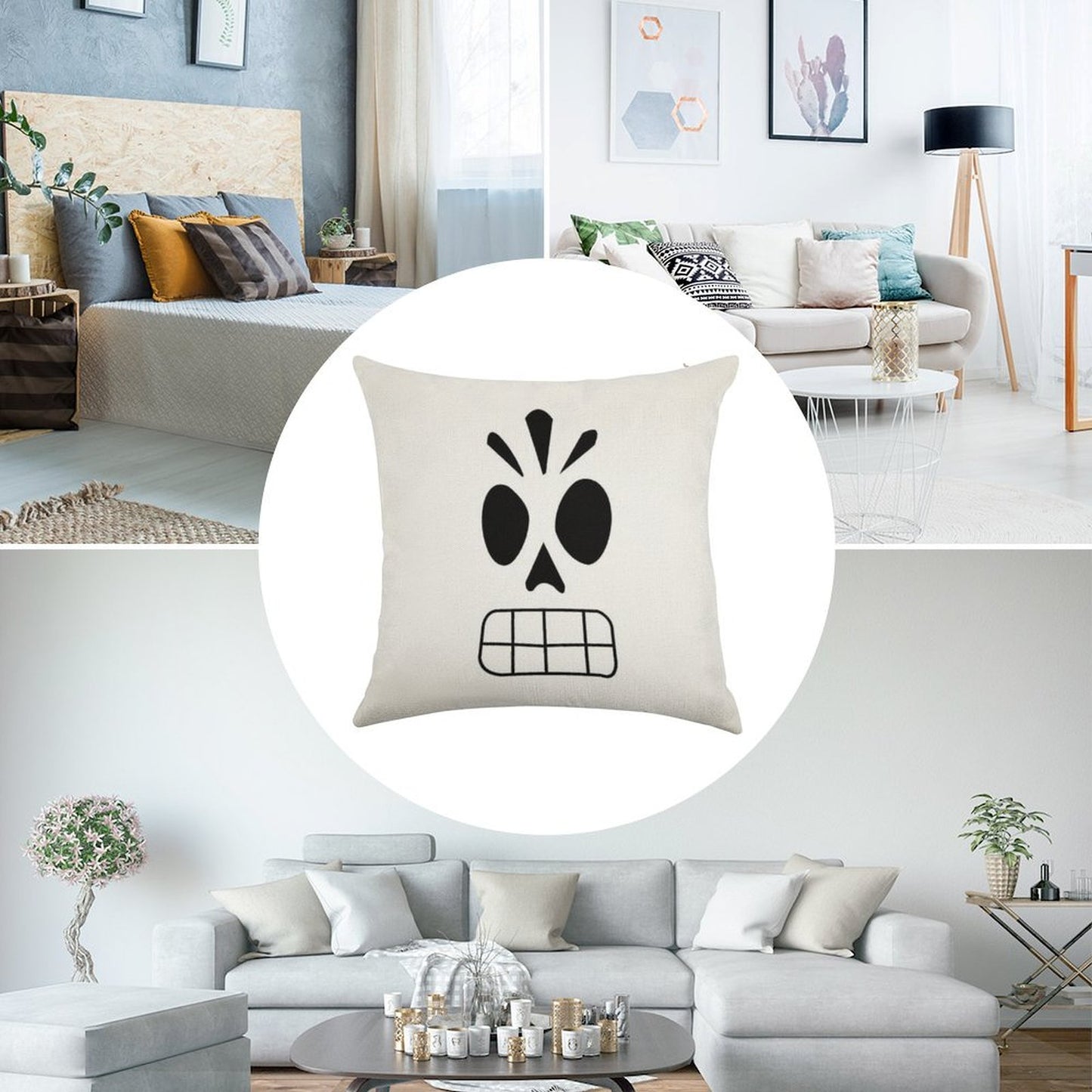 Manny Calavera Linen Throw Pillow Cover
