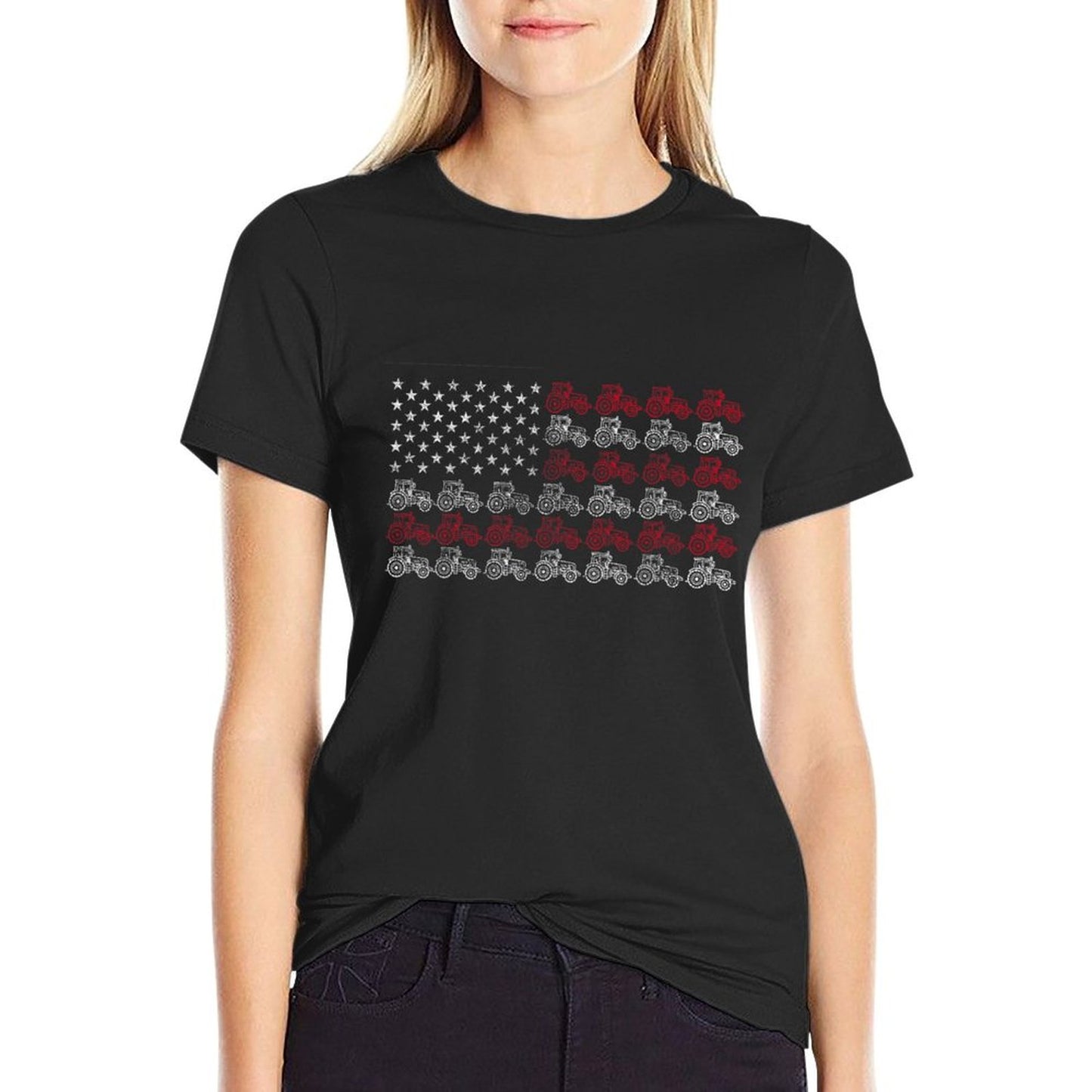Proud Patriotic Freedom Designs Tractor American Flag Farmer - Unisex-AdultsKids, Black,, Small T-Shirt