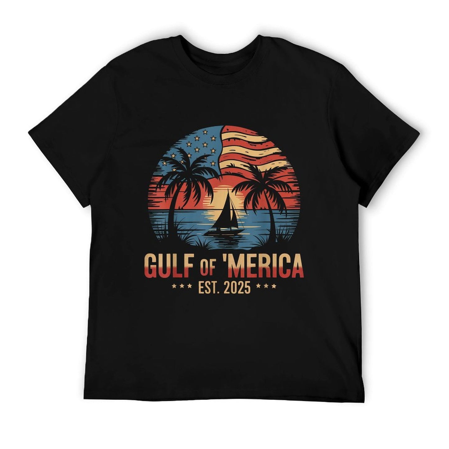 Gulf of &#39;Merica Vintage USA Flag Retro Coastal Sunset T-Shirt