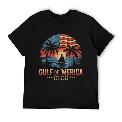 Gulf of &#39;Merica Vintage USA Flag Retro Coastal Sunset T-Shirt