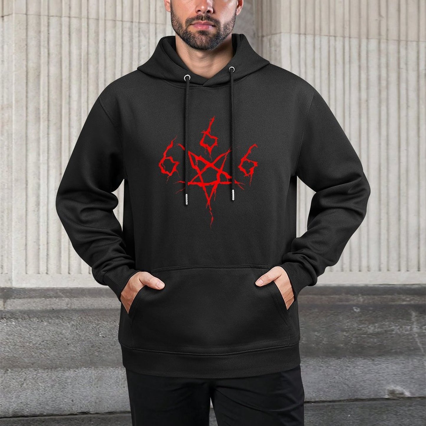 Devil Satan Satanic 666 Pentagram Occult Horror Halloween Kangaroo Pocket Hoodie