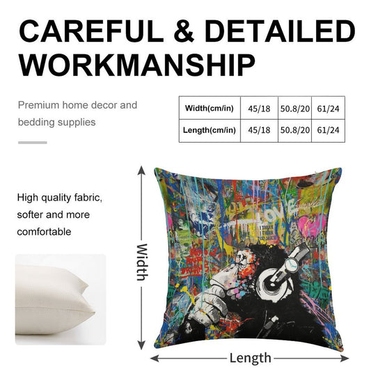 Monkey Thinker - Banksy Urban Contemporary Colorful Street Art -  DJ Chimp Linen Throw Pillow Cover