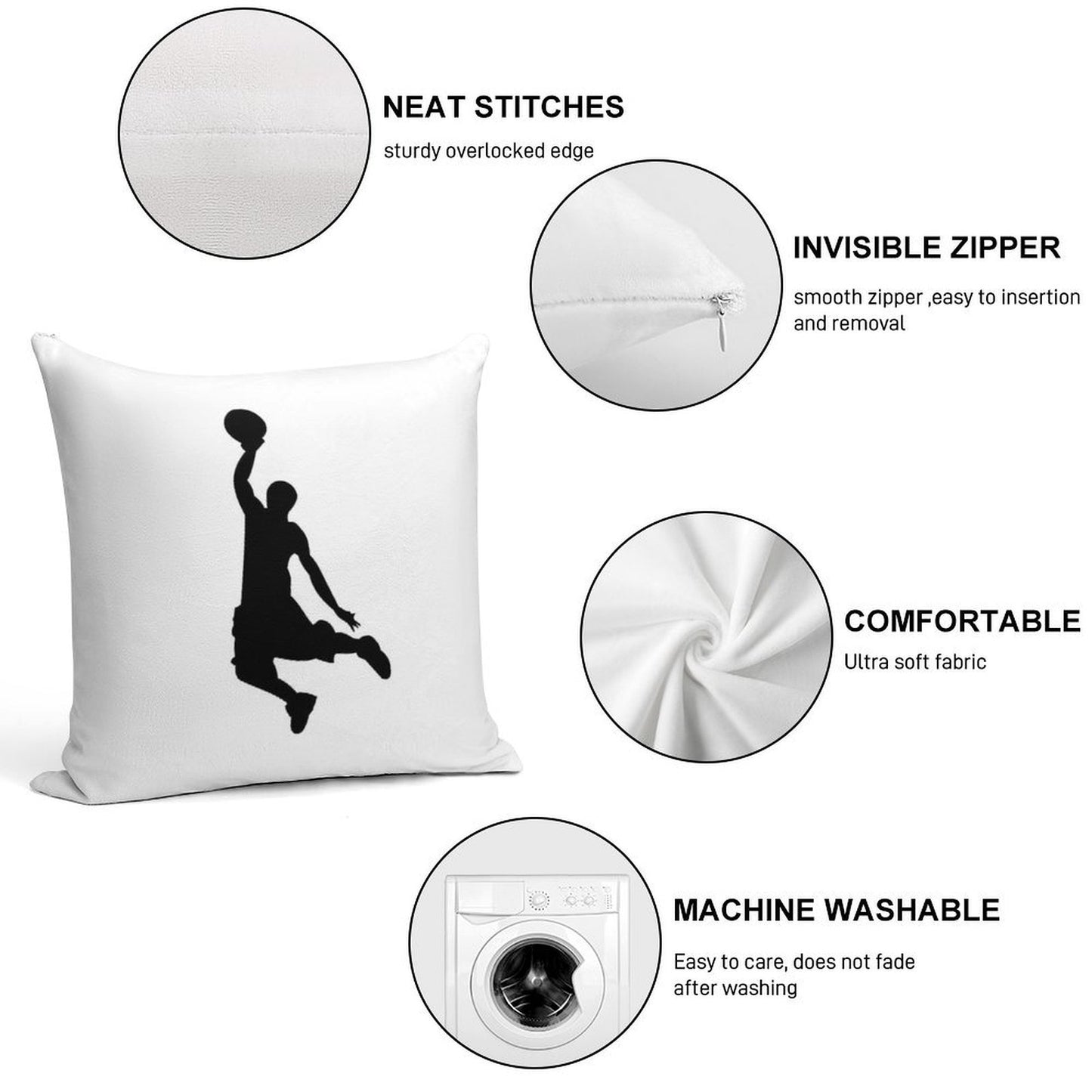 Basketball Player Design Soft Decorative Cover Throw Pillow